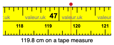 119.8 cm on a tape measure 119.8 centimeters on a tape measure