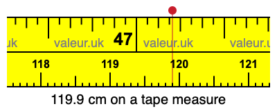 119.9 cm on a tape measure 119.9 centimeters on a tape measure