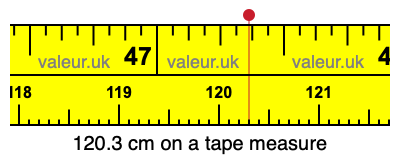 120.3 cm on a tape measure 120.3 centimeters on a tape measure