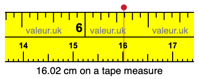 16.02 cm on a tape measure 16.02 centimeters on a tape measure