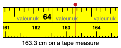 163.3 cm on a tape measure 163.3 centimeters on a tape measure