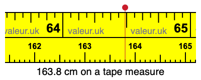 163.8 cm on a tape measure 163.8 centimeters on a tape measure