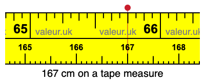 167 cm on a tape measure 167 centimeters on a tape measure
