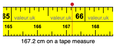 167.2 cm on a tape measure 167.2 centimeters on a tape measure