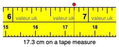 17.3 cm on a tape measure 17.3 centimeters on a tape measure