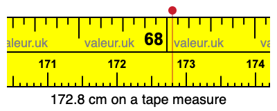 172.8 cm on a tape measure 172.8 centimeters on a tape measure