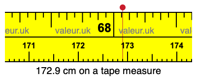 172.9 cm on a tape measure 172.9 centimeters on a tape measure