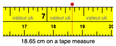 18.65 cm on a tape measure 18.65 centimeters on a tape measure