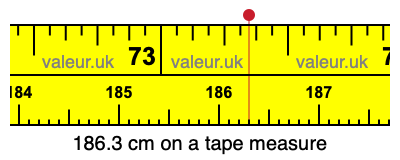 186.3 cm on a tape measure 186.3 centimeters on a tape measure