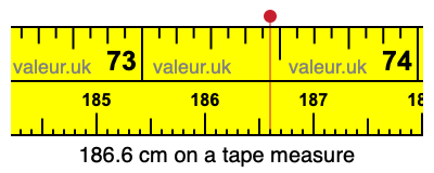 186.6 cm on a tape measure 186.6 centimeters on a tape measure