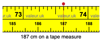 187 cm on a tape measure 187 centimeters on a tape measure