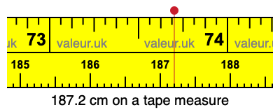 187.2 cm on a tape measure 187.2 centimeters on a tape measure