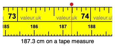 187.3 cm on a tape measure 187.3 centimeters on a tape measure