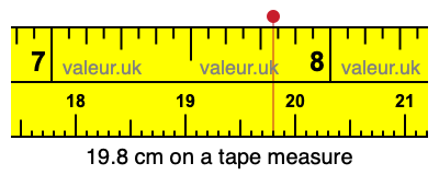 19.8 cm on a tape measure 19.8 centimeters on a tape measure