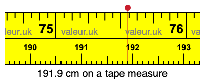 191.9 cm on a tape measure 191.9 centimeters on a tape measure