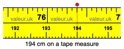 194 cm on a tape measure 194 centimeters on a tape measure