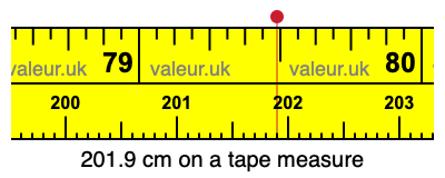 201.9 cm on a tape measure 201.9 centimeters on a tape measure
