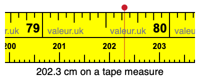 202.3 cm on a tape measure 202.3 centimeters on a tape measure