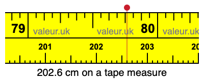 202.6 cm on a tape measure 202.6 centimeters on a tape measure