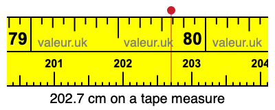 202.7 cm on a tape measure 202.7 centimeters on a tape measure