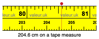 204.6 cm on a tape measure 204.6 centimeters on a tape measure