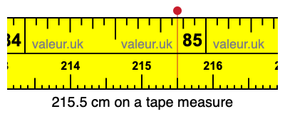 215.5 cm on a tape measure 215.5 centimeters on a tape measure