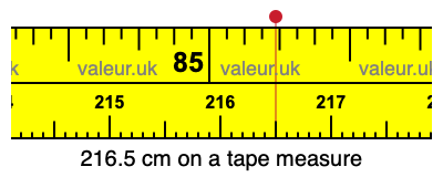 216.5 cm on a tape measure 216.5 centimeters on a tape measure