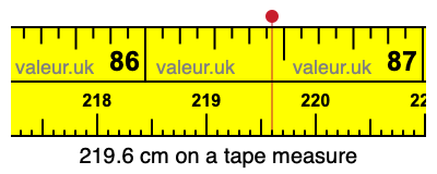 219.6 cm on a tape measure 219.6 centimeters on a tape measure