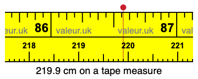219.9 cm on a tape measure 219.9 centimeters on a tape measure