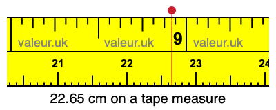 22.65 cm on a tape measure 22.65 centimeters on a tape measure
