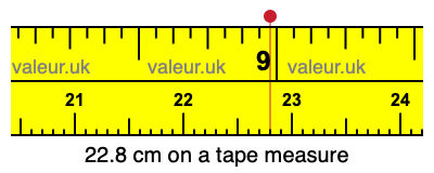 22.8 cm on a tape measure 22.8 centimeters on a tape measure