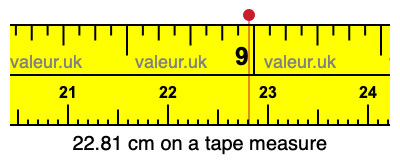 22.81 cm on a tape measure 22.81 centimeters on a tape measure