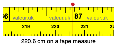220.6 cm on a tape measure 220.6 centimeters on a tape measure