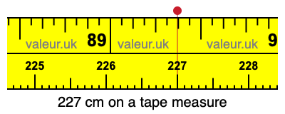227 centimeters on a tape measure