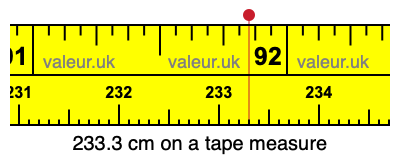 233.3 cm on a tape measure 233.3 centimeters on a tape measure