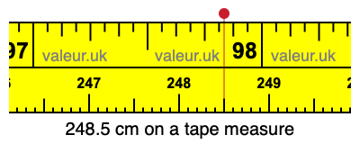 248.5 cm on a tape measure 248.5 centimeters on a tape measure