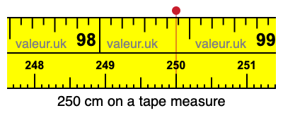 250 cm on a tape measure 250 centimeters on a tape measure
