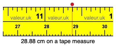 28.88 cm on a tape measure 28.88 centimeters on a tape measure