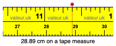 28.89 cm on a tape measure 28.89 centimeters on a tape measure