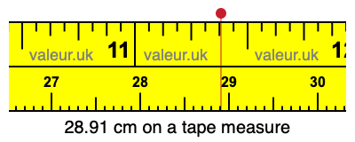 28.91 cm on a tape measure 28.91 centimeters on a tape measure