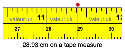28.93 cm on a tape measure 28.93 centimeters on a tape measure