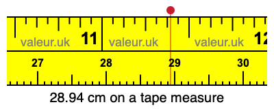 28.94 cm on a tape measure 28.94 centimeters on a tape measure