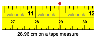 28.96 cm on a tape measure 28.96 centimeters on a tape measure