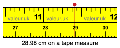 28.98 cm on a tape measure 28.98 centimeters on a tape measure