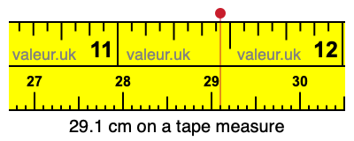 29.1 cm on a tape measure 29.1 centimeters on a tape measure