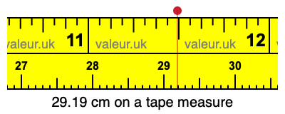 29.19 cm on a tape measure 29.19 centimeters on a tape measure
