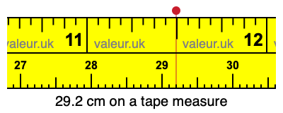 29.2 cm on a tape measure 29.2 centimeters on a tape measure