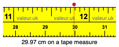 29.97 cm on a tape measure 29.97 centimeters on a tape measure