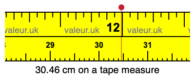 30.46 cm on a tape measure 30.46 centimeters on a tape measure
