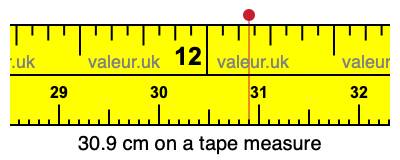 30.9 cm on a tape measure 30.9 centimeters on a tape measure